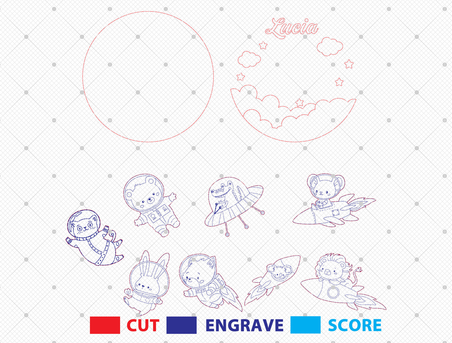 Personalized Space Animal Name Sign SVG Bundle for Glowforge and xTool