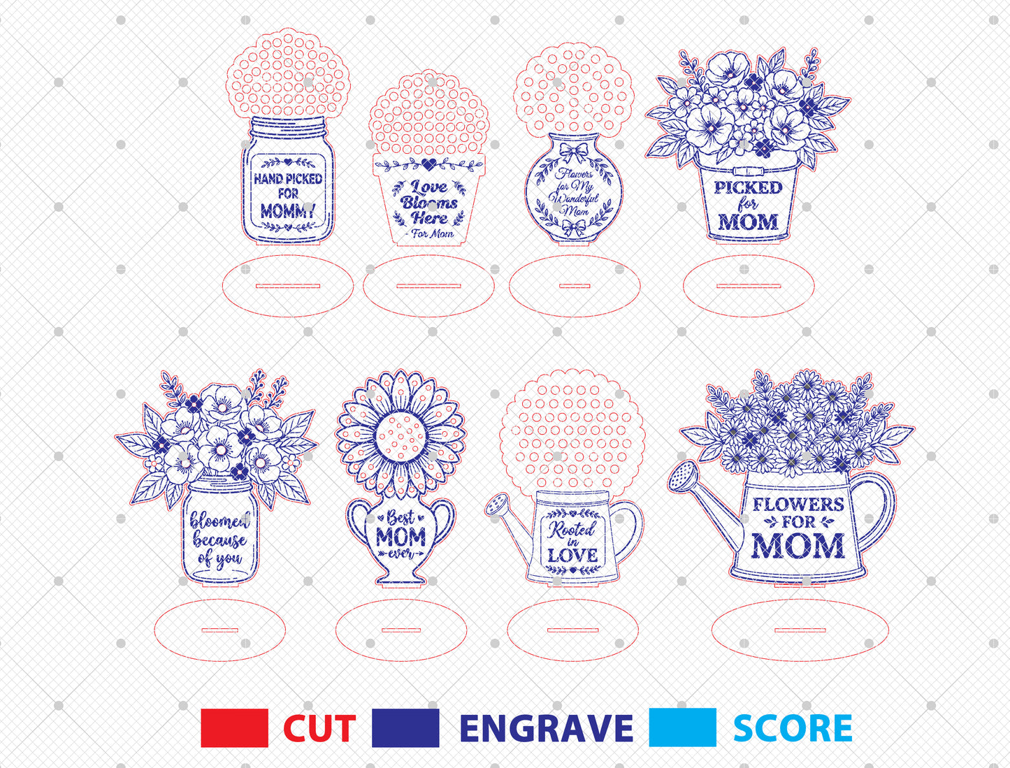Mother's Day Flower Holder SVG Bundle Freestanding Floral Laser Cut File for LightBurn and xTool