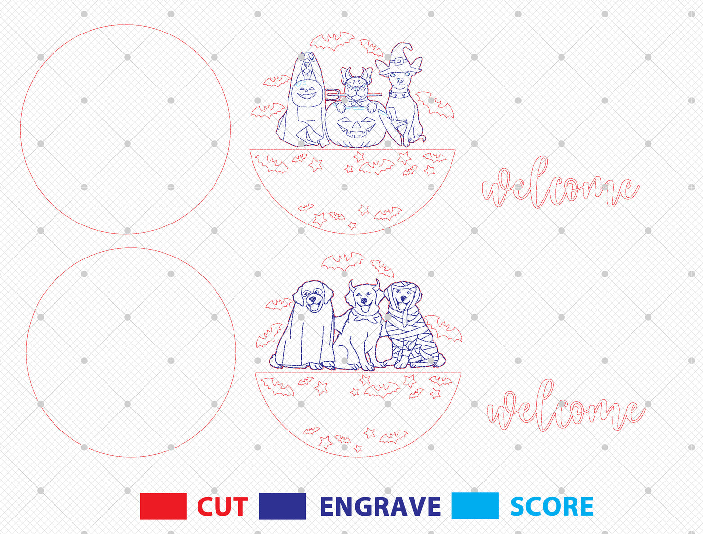 Halloween Pet Costume Door Hanger SVG Laser Cut File | 2 Welcome Designs | Cute Front Door Decor | Glowforge, xTool, LightBurn, etc.