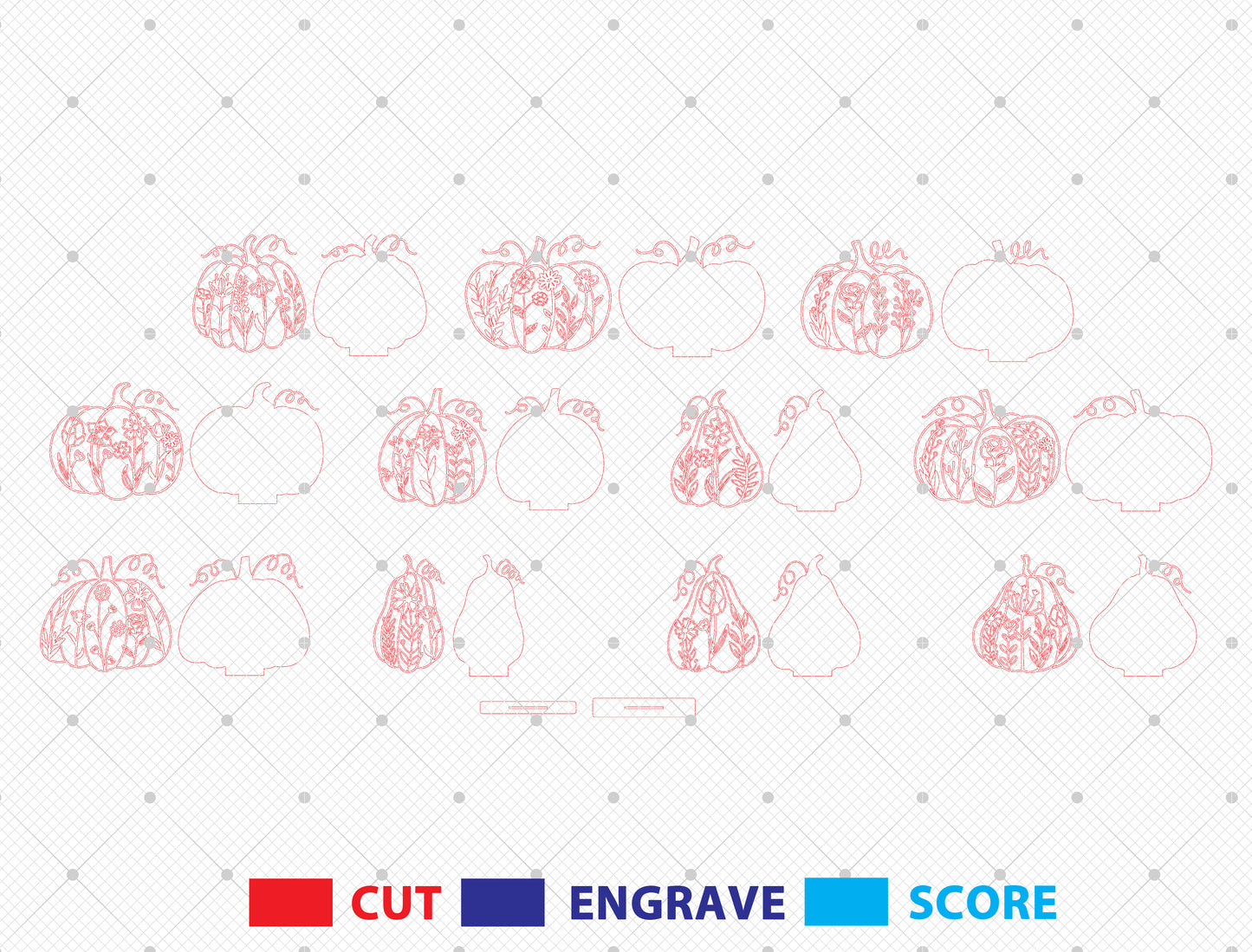 Floral Pumpkin and Gourd SVG Laser Cut File for Glowforge and xTool