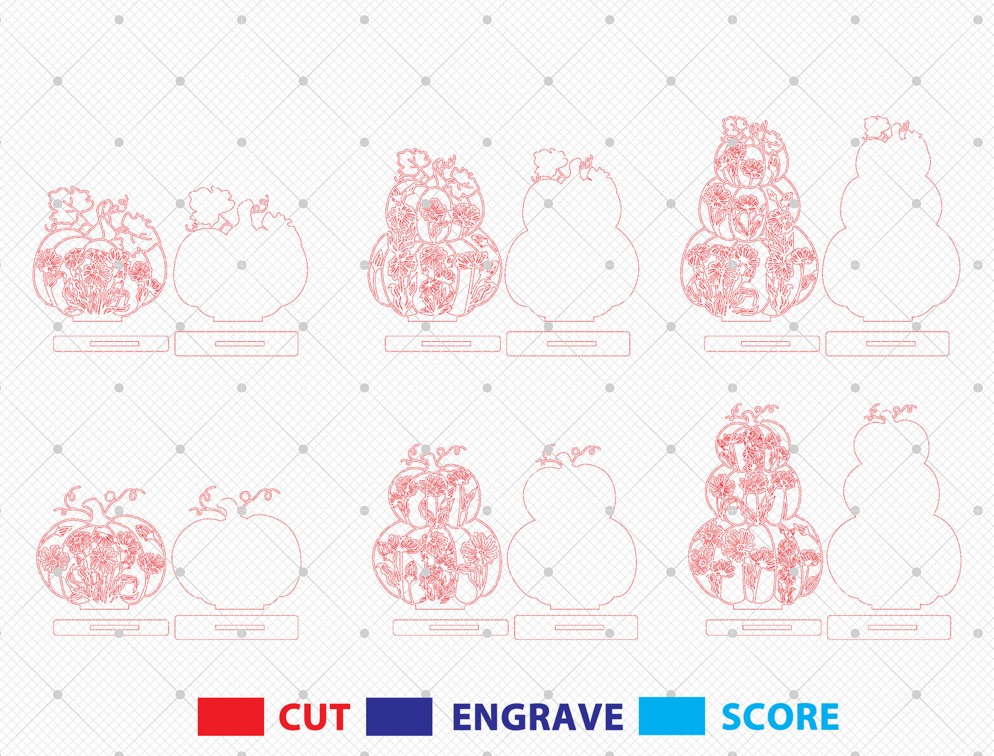 Floral Stacked Pumpkins SVG Bundle for Glowforge xTool LightBurn 6 Designs