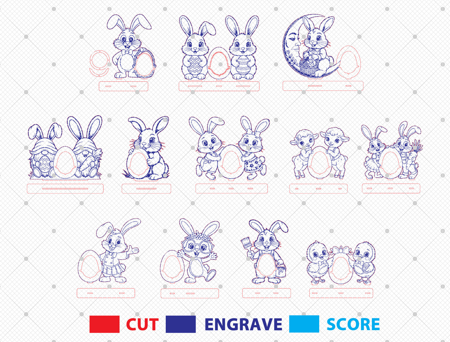11 Easter Kinder Egg Holder Bundle SVG Laser Cut for LightBurn and Glowforge