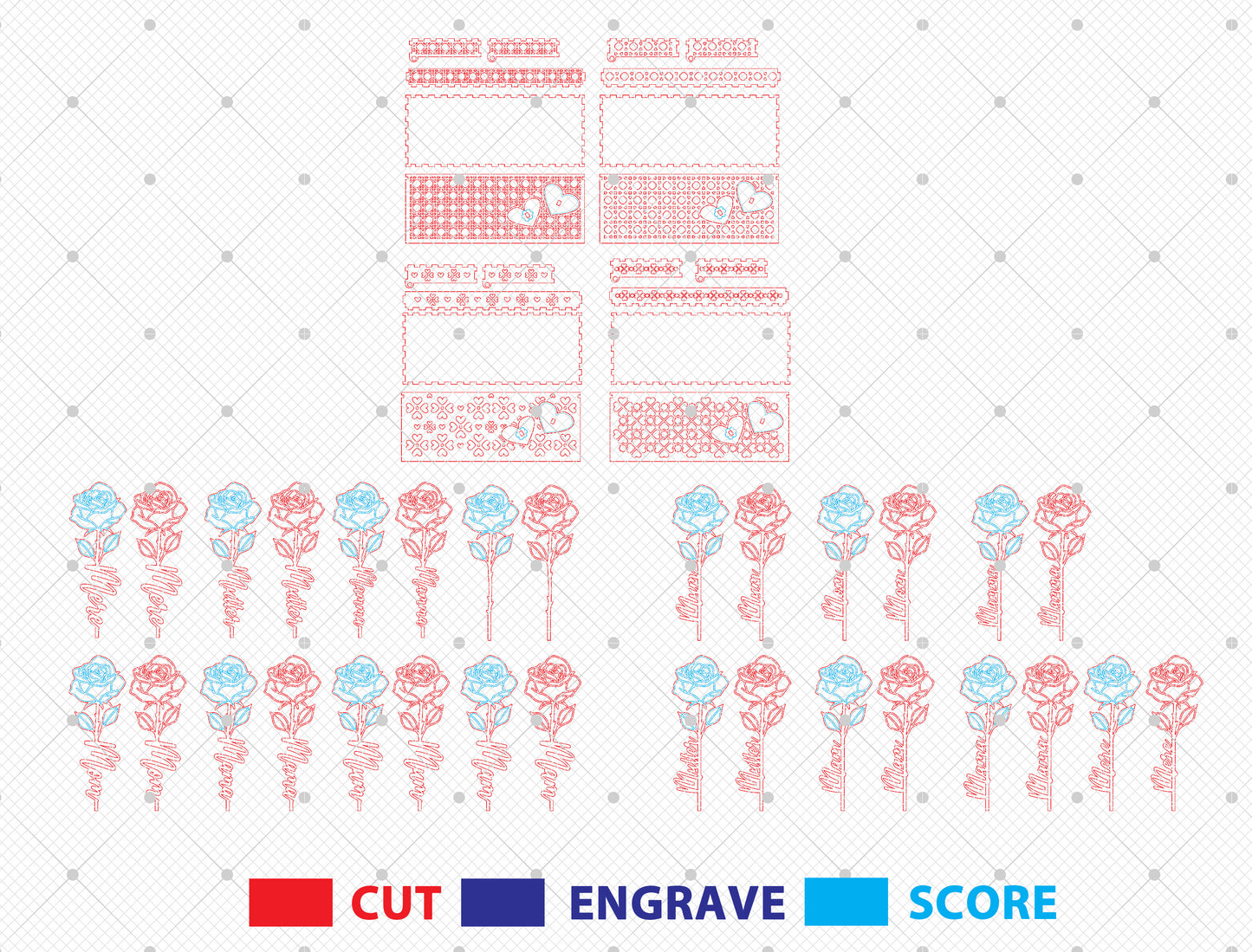 Rose Flower Box SVG Bundle 4 Boxes 15 Roses for Glowforge and xTool