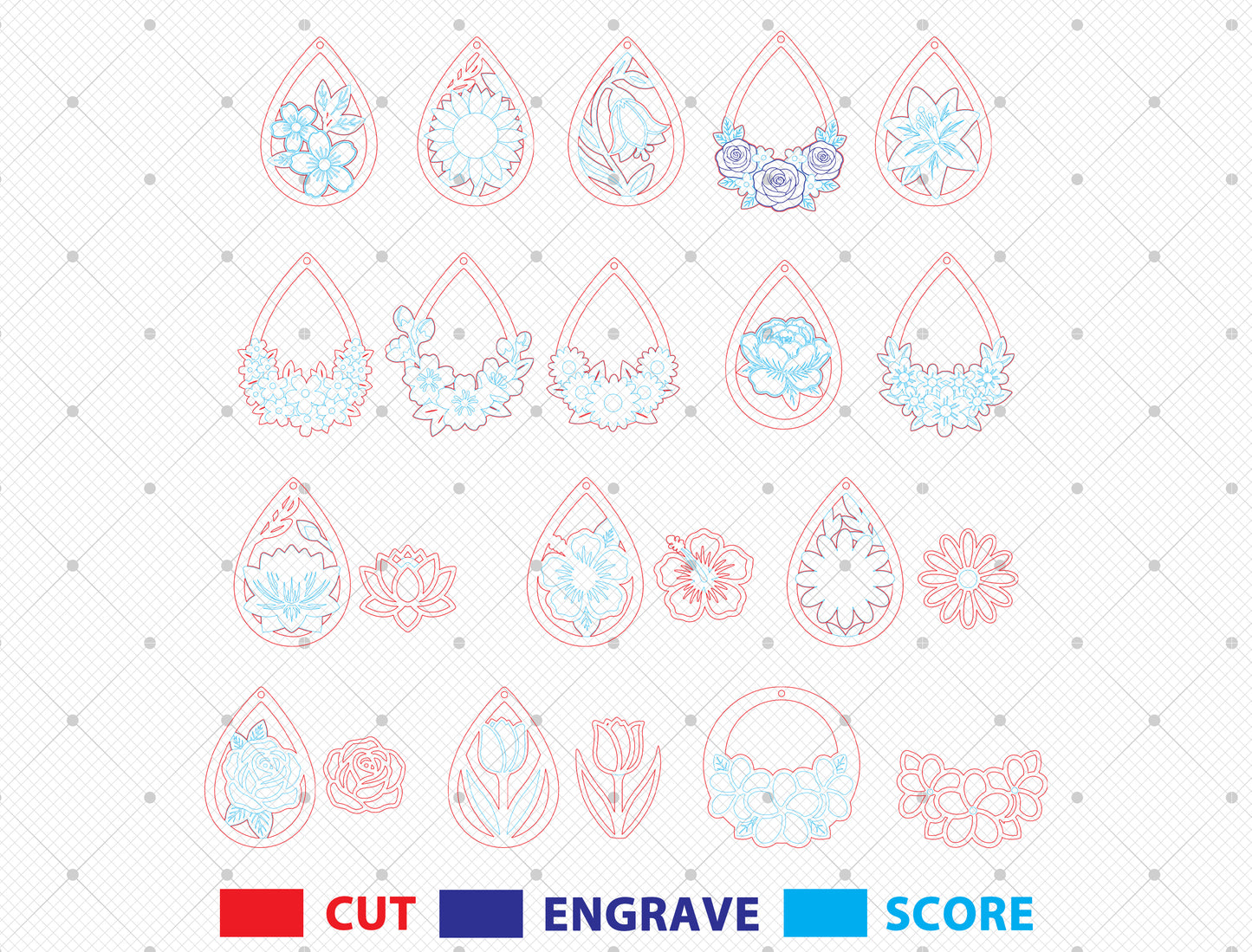 Floral Teardrop Earring SVG Bundle Spring Flower Jewelry Laser Cut File for xTool and Glowforge