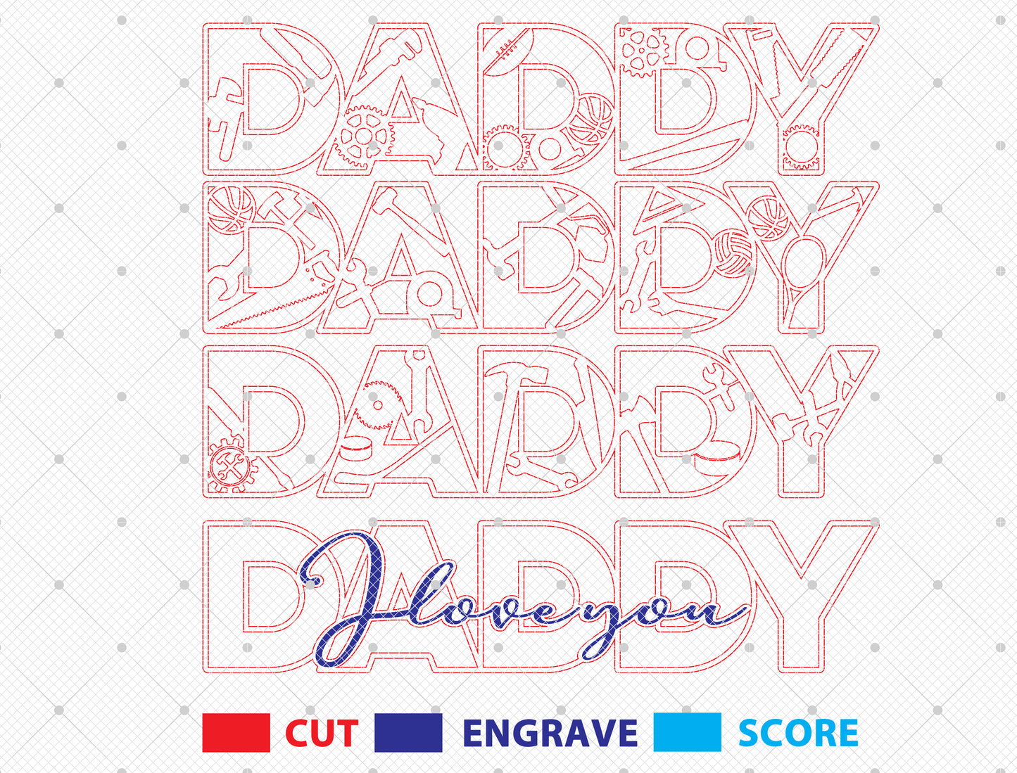Dad Papa Pops Daddy Tabletop Sign Laser Cut File | Father’s Day Desk Decor | Layered Wooden Word Art | Glowforge, xTool, LightBurn
