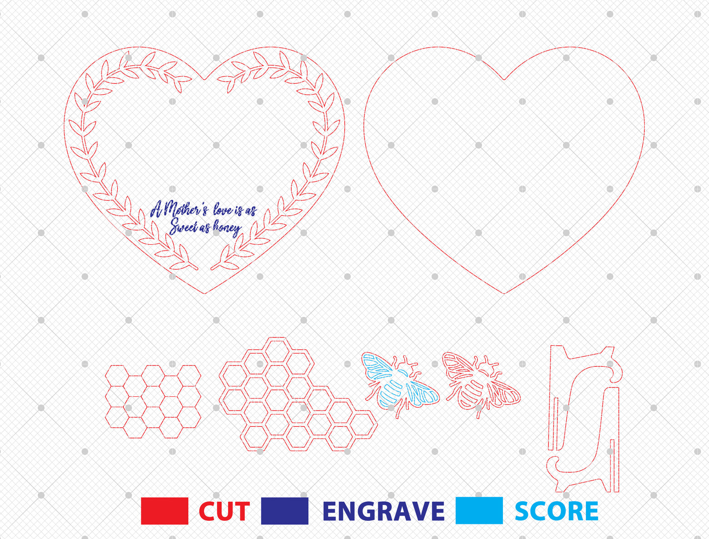 Personalized Honeycomb Heart SVG Family Name Bee Sign Laser Cut File for xTool and LightBurn