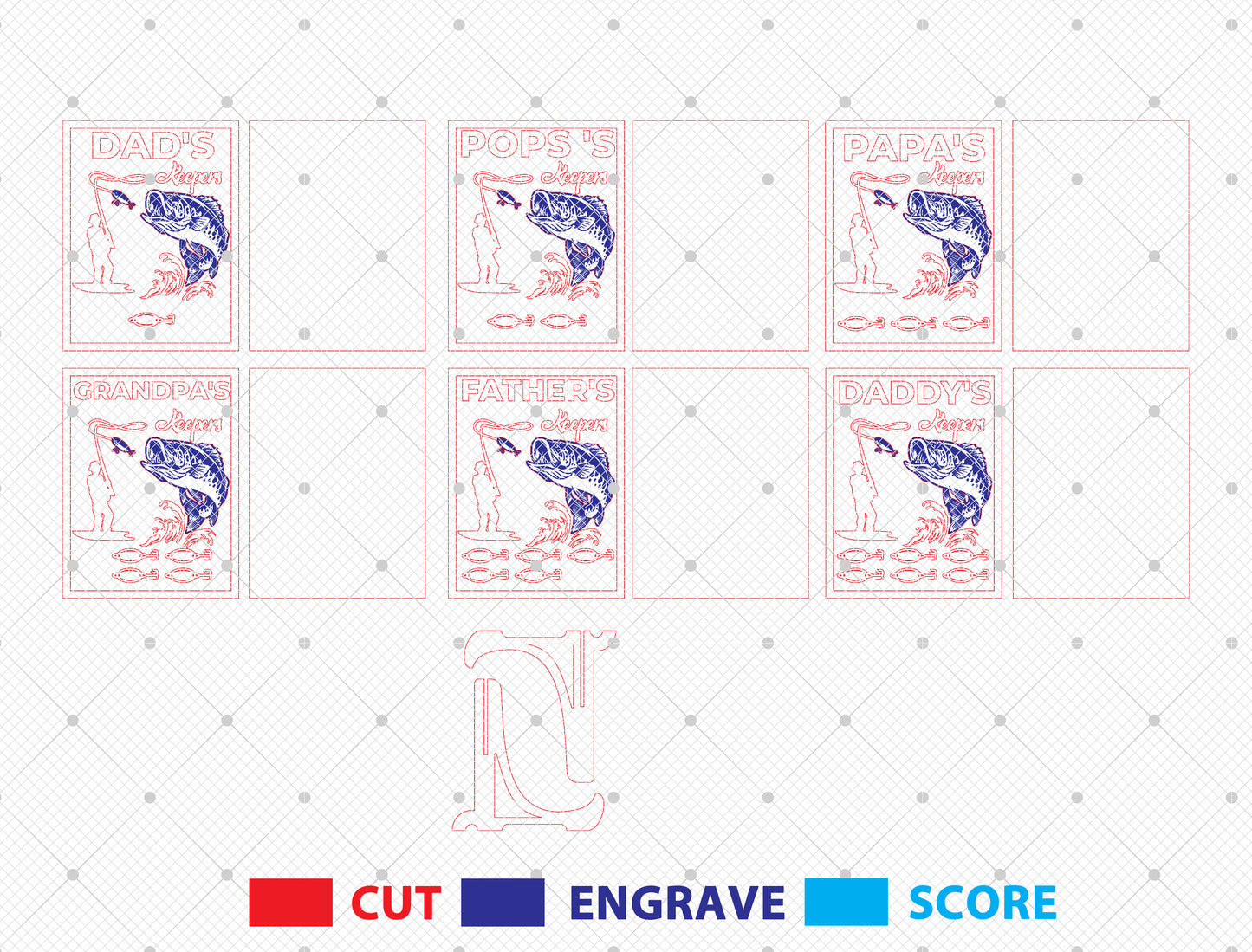 Daddy’s Fish Keepers Sign SVG Bundle Laser Cut File | Personalized Fishing Family Decor | Wooden Tabletop Sign | Glowforge, xTool, LightBurn, etc.