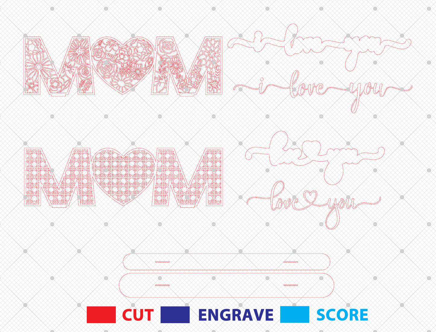 Mom I Love You Floral Pattern Sign SVG for Glowforge and xTool