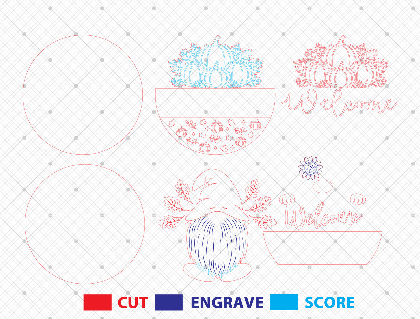Welcome Pumpkin Gnome Door Hanger SVG Set for Glowforge xTool LightBurn | 2 Designs