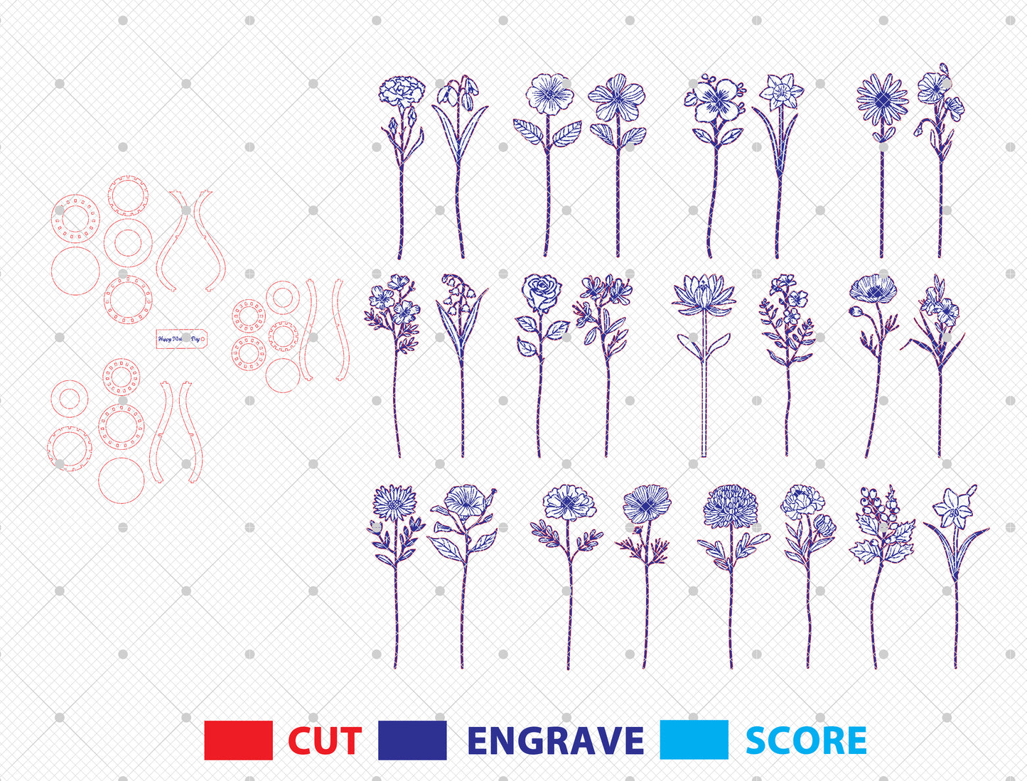 Wooden Flower Vase SVG Bundle 3 Vases 21 Flowers for LightBurn and xTool