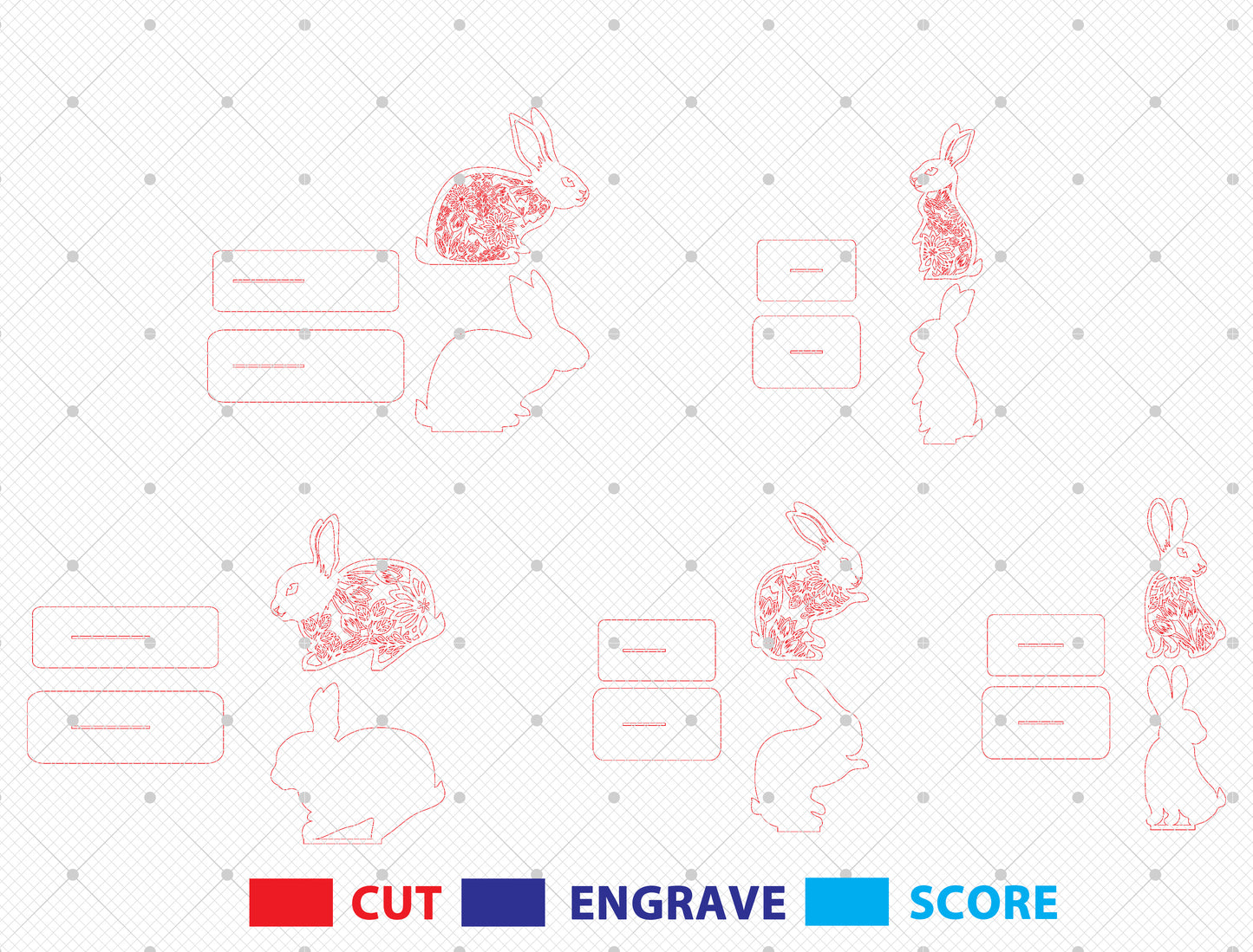 Bunny Tabletop SVG Bundle Rabbit Floral Cutout Easter for Glowforge and xTool