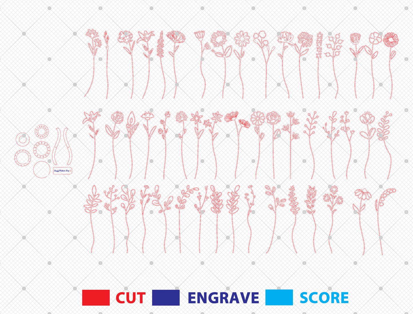 Wildflower Vase Laser Cut File Set | Floral Stem SVG Collection | Minimal Botanical Decor | Glowforge, xTool, LightBurn etc.