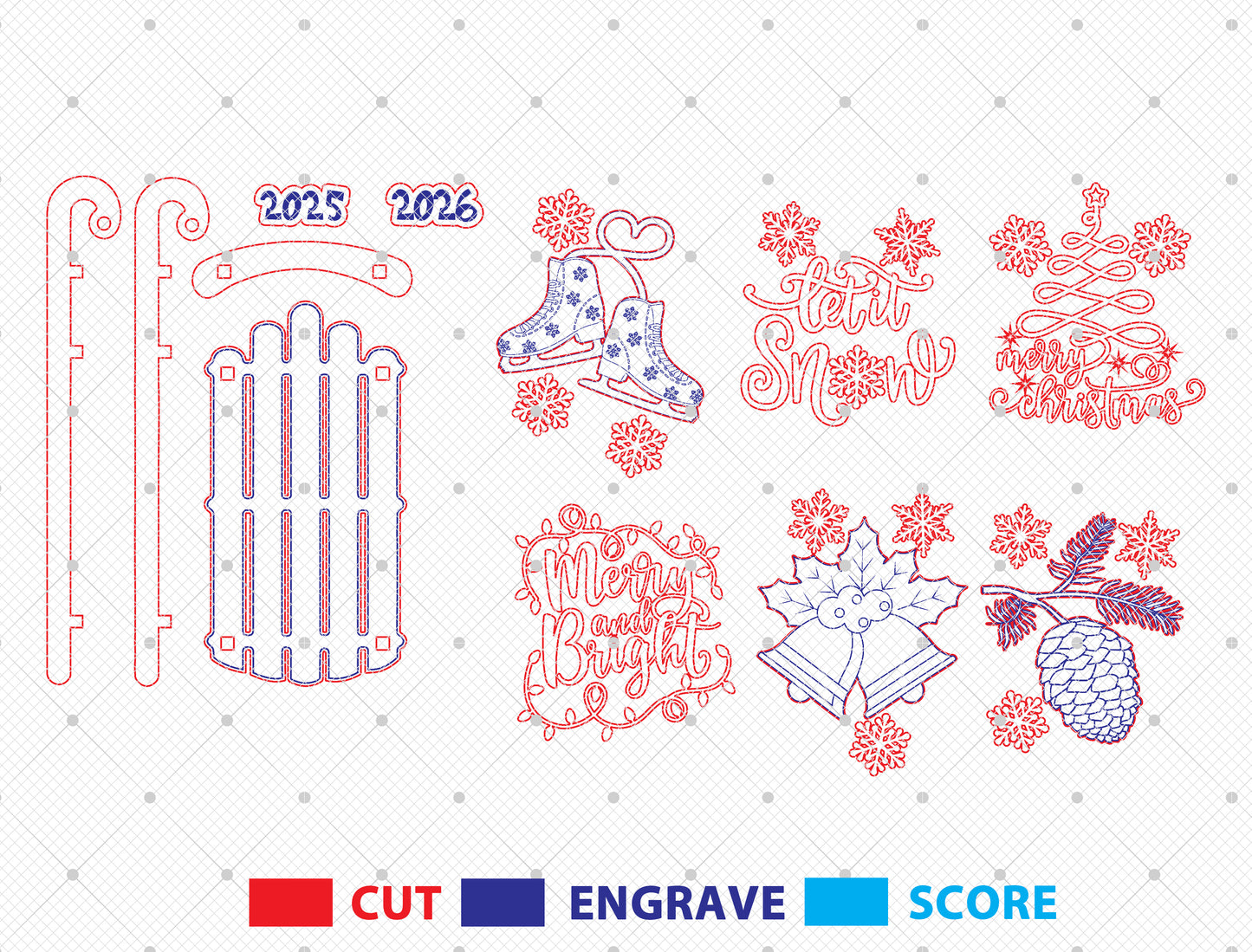 Christmas Sled Ornament Laser Cut File | Ready to Cut | Glowforge, xTool, LightBurn, etc.