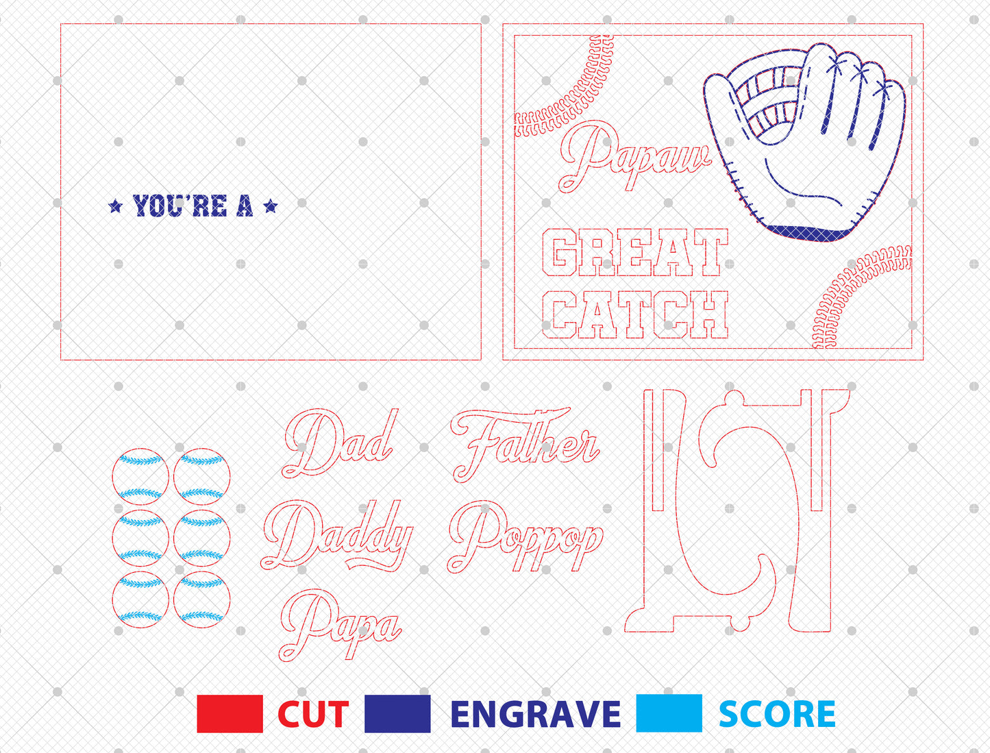 You’re a Great Catch Dad Laser Cut File | Baseball Glove Family Sign | Sports Wooden Decor | Glowforge, xTool, LightBurn, etc.