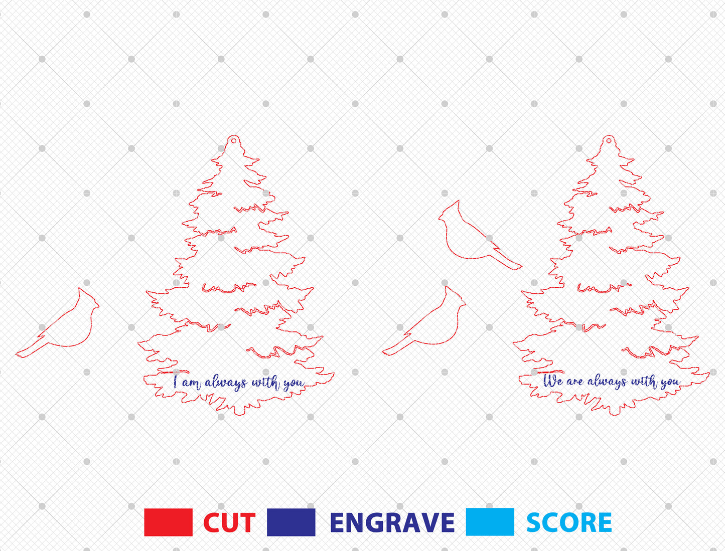 Cardinal Pine Tree Ornament SVG Bundle Laser Cut File for Glowforge xTool LightBurn