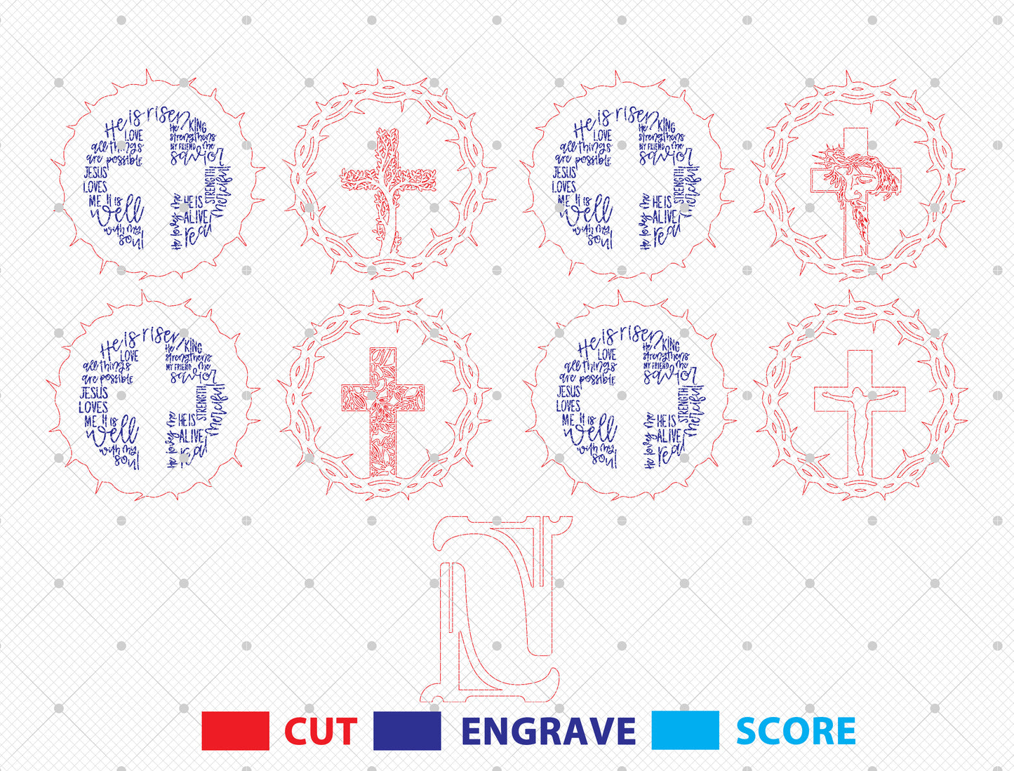 Easter Christian Cross He Is Risen Scripture Sign SVG for LightBurn and xTool