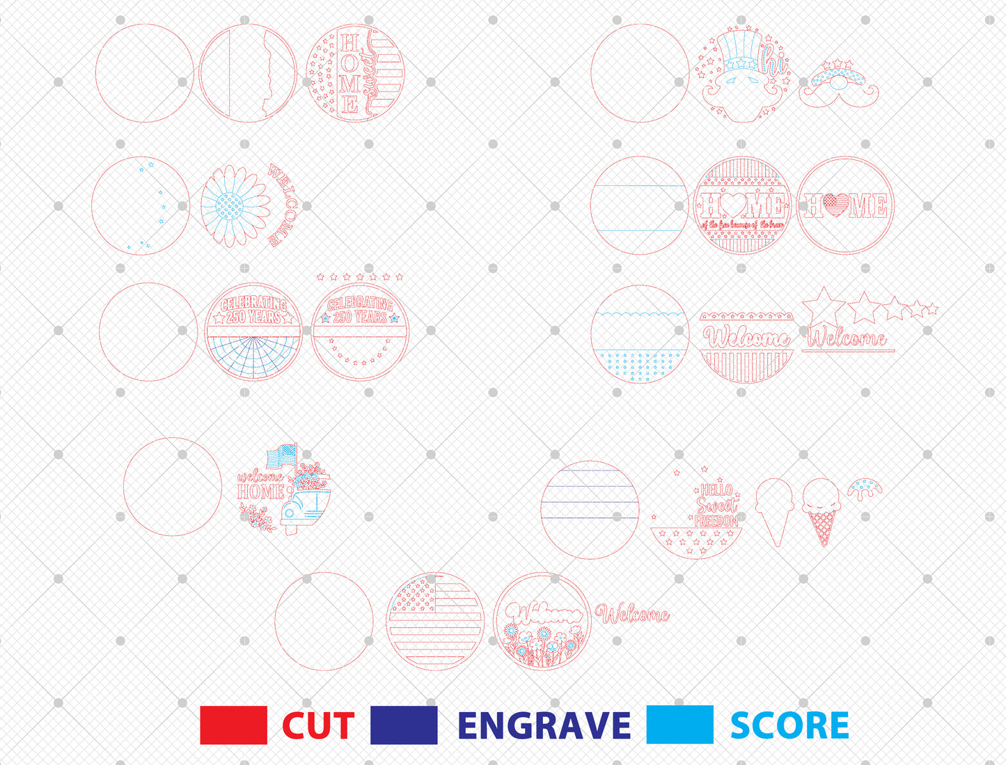 Patriotic Round Sign SVG Bundle Laser Cut File for Glowforge