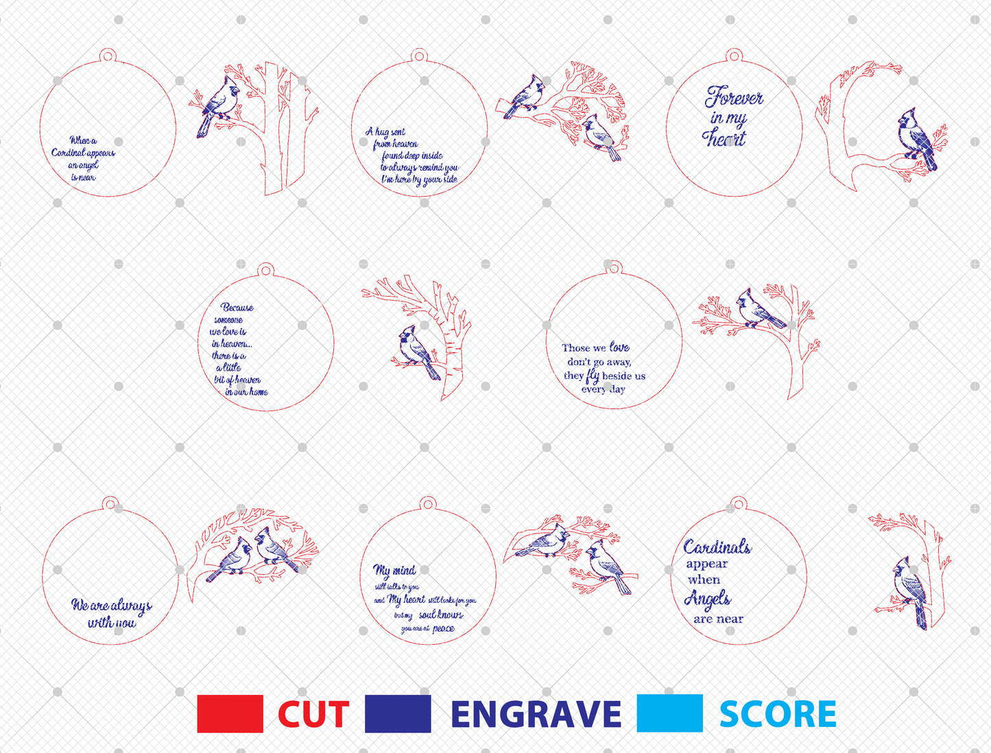 Red Cardinal Memorial Ornament SVG Bundle for Glowforge Users
