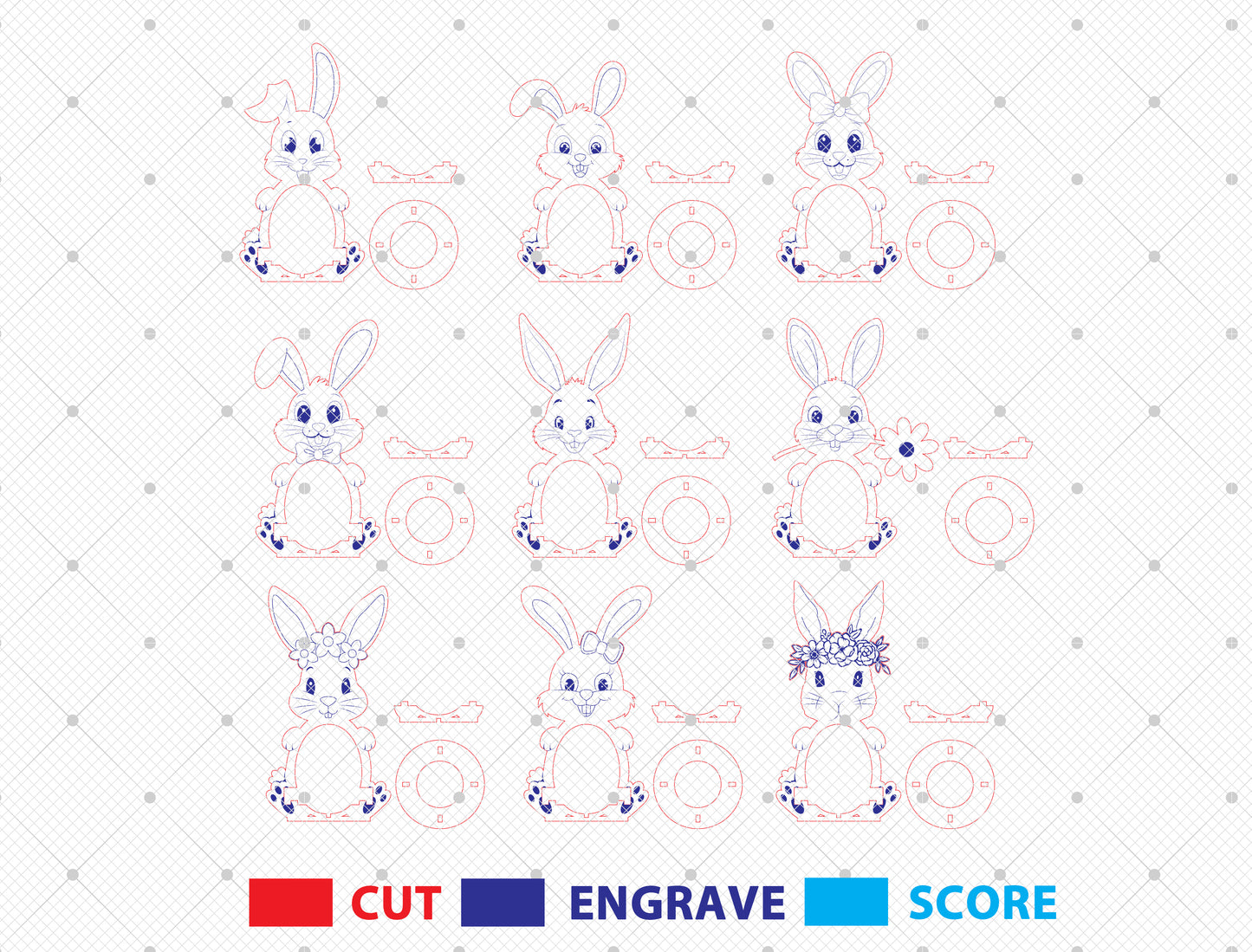 Personalized Bunny Egg Stand SVG Bundle 9 Designs for LightBurn and xTool