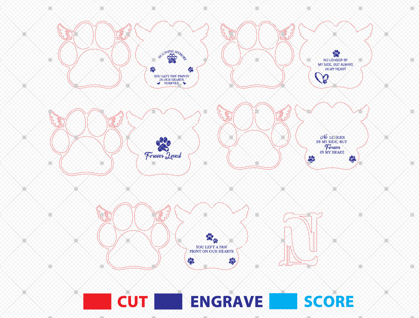 Dog Paw Angel Wings Photo Memorial SVG for xTool and Glowforge