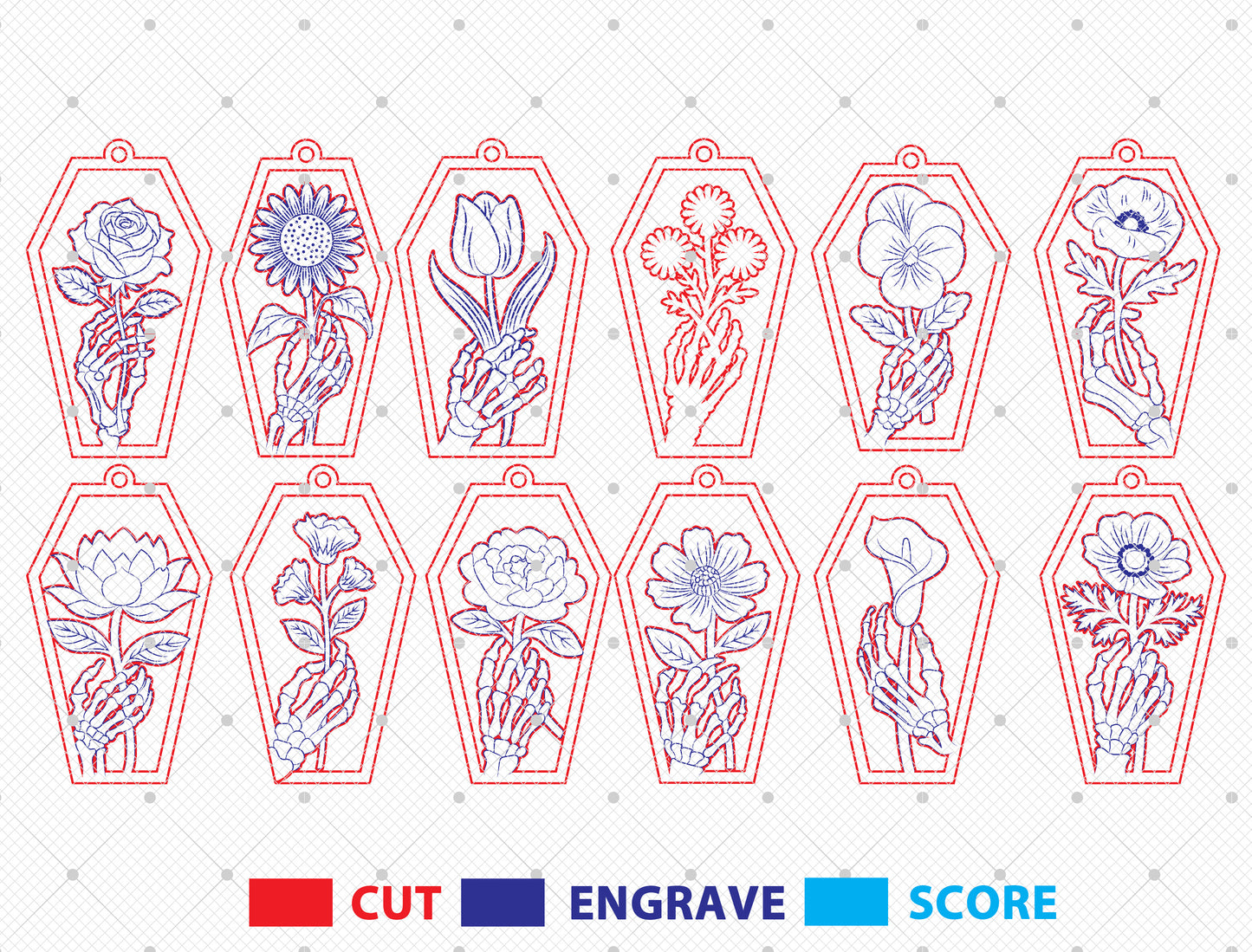 Skeleton Floral Earrings SVG Bundle for Glowforge xTool LightBurn 12 Designs