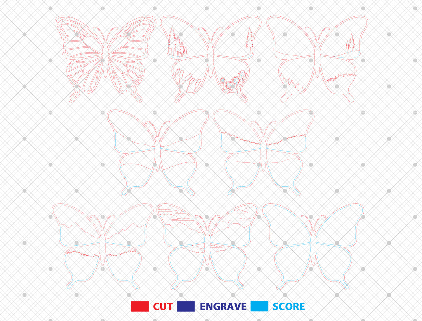 Multilayer Butterfly Landscape SVG Laser Cut File for LightBurn and Glowforge