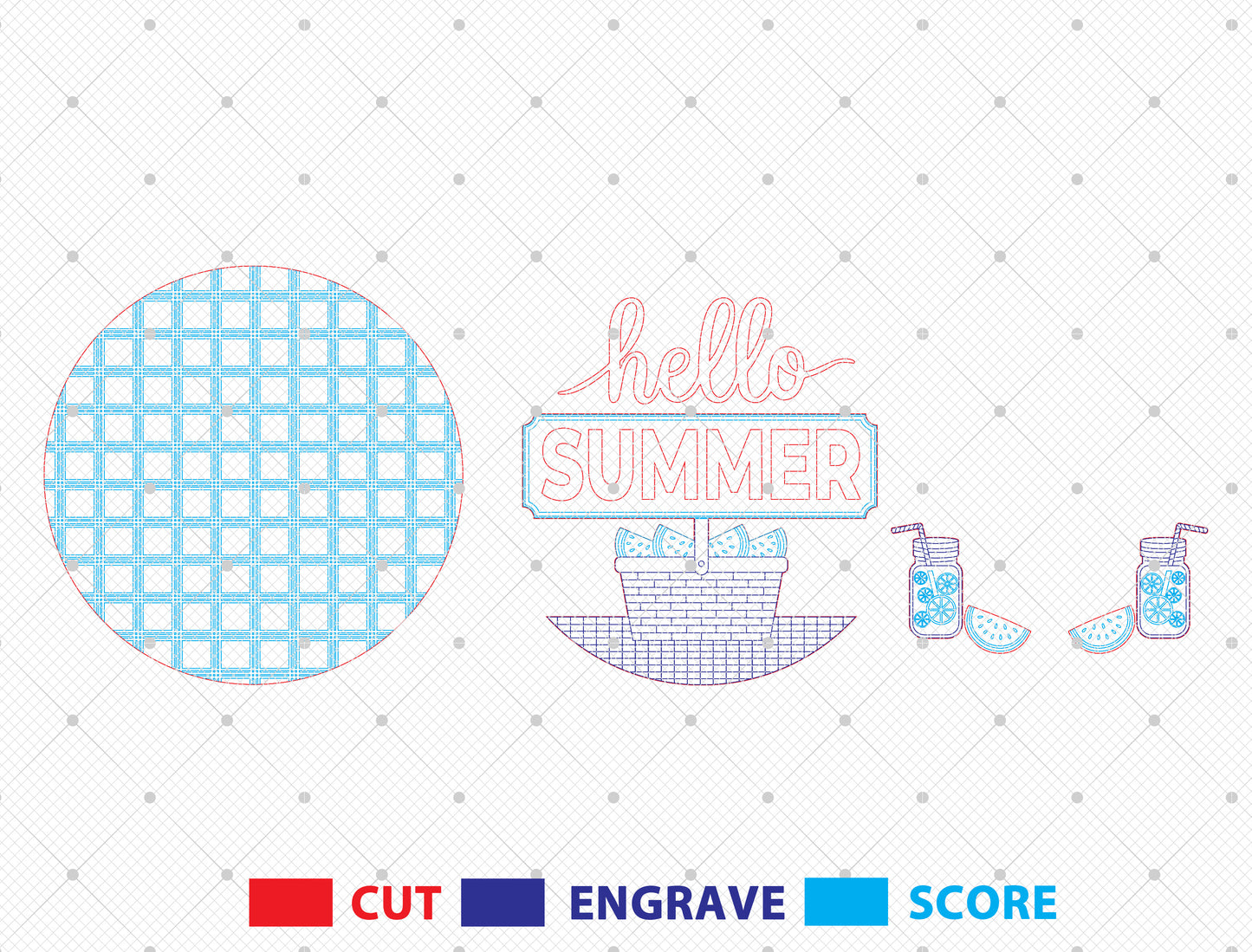 “Hello Summer” Picnic Watermelon SVG Door Sign for Glowforge