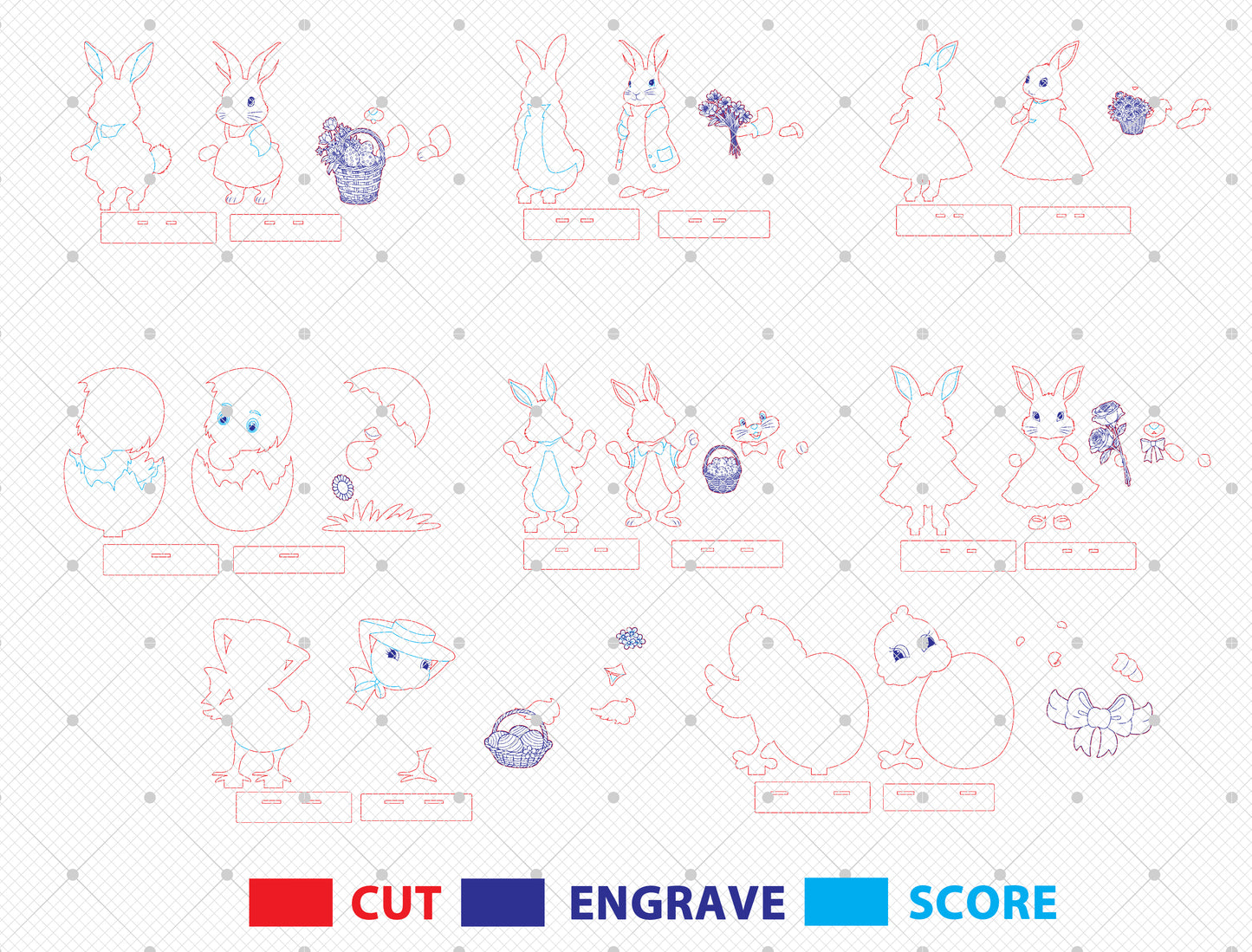 Cute Easter Animal SVG Bundle 9 Designs Tabletop for Glowforge and xTool