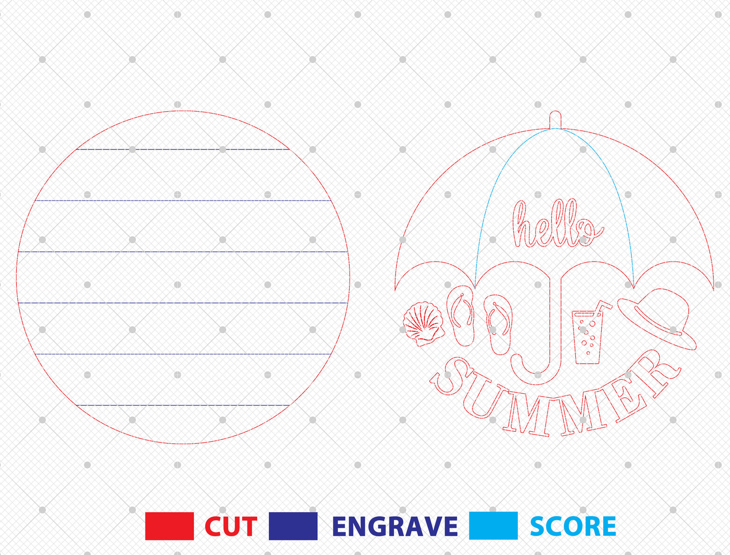 Hello Summer Beach Umbrella Sign SVG Laser Cut File for xTool and Glowforge