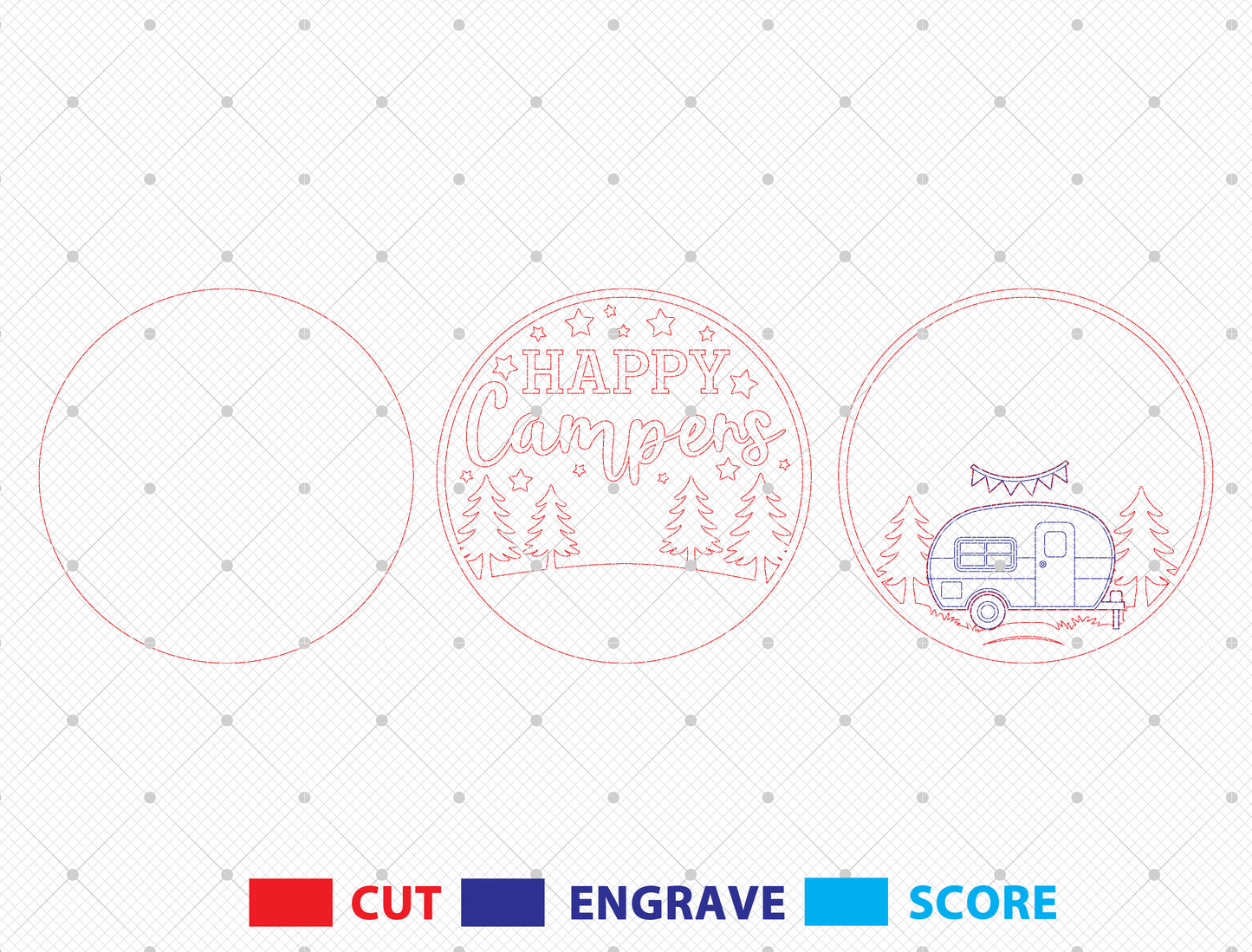 “Happy Campers” RV Door Sign SVG for LightBurn and Glowforge