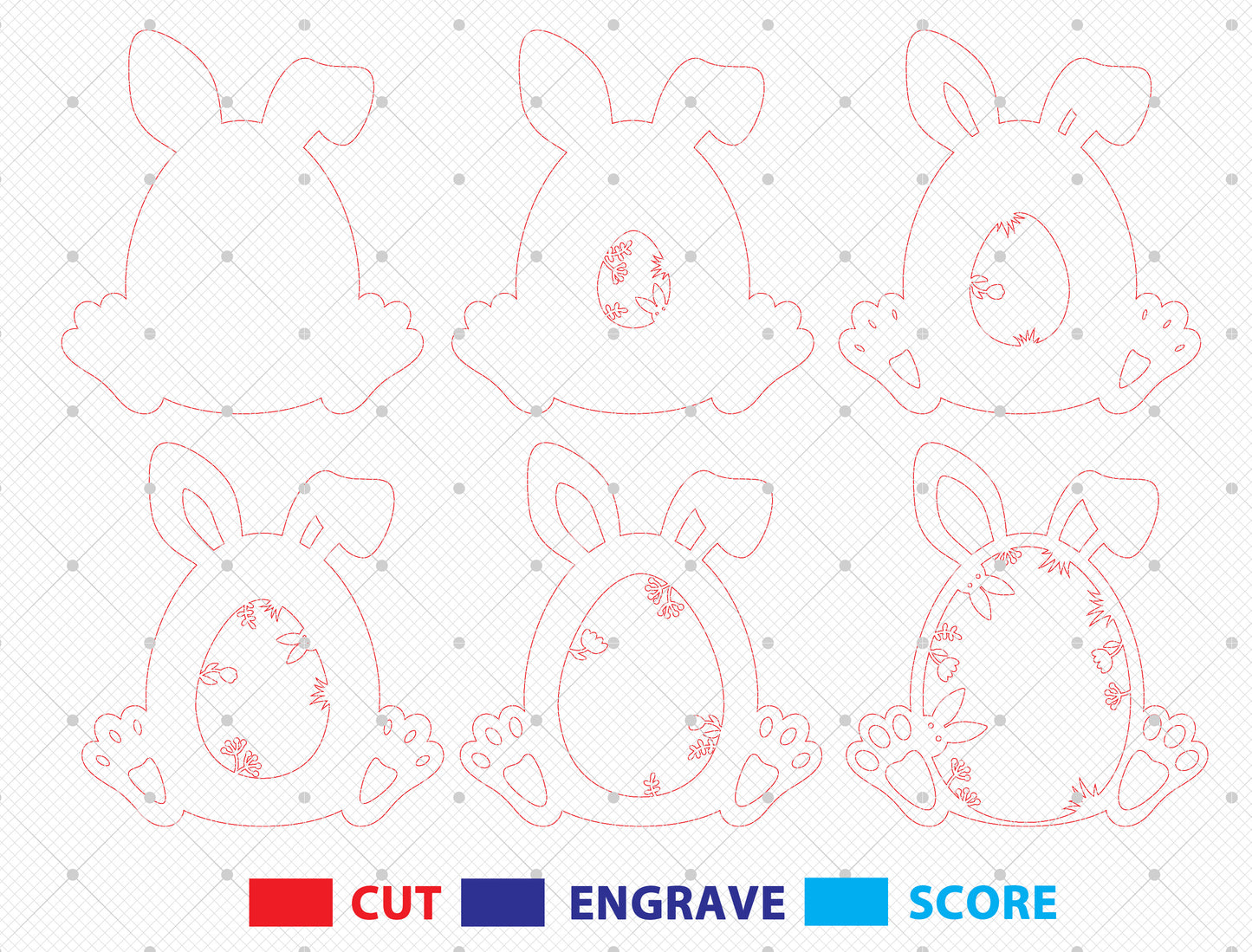 Multilayer Bunny Egg SVG Rabbit Colorful Floral Easter for Glowforge