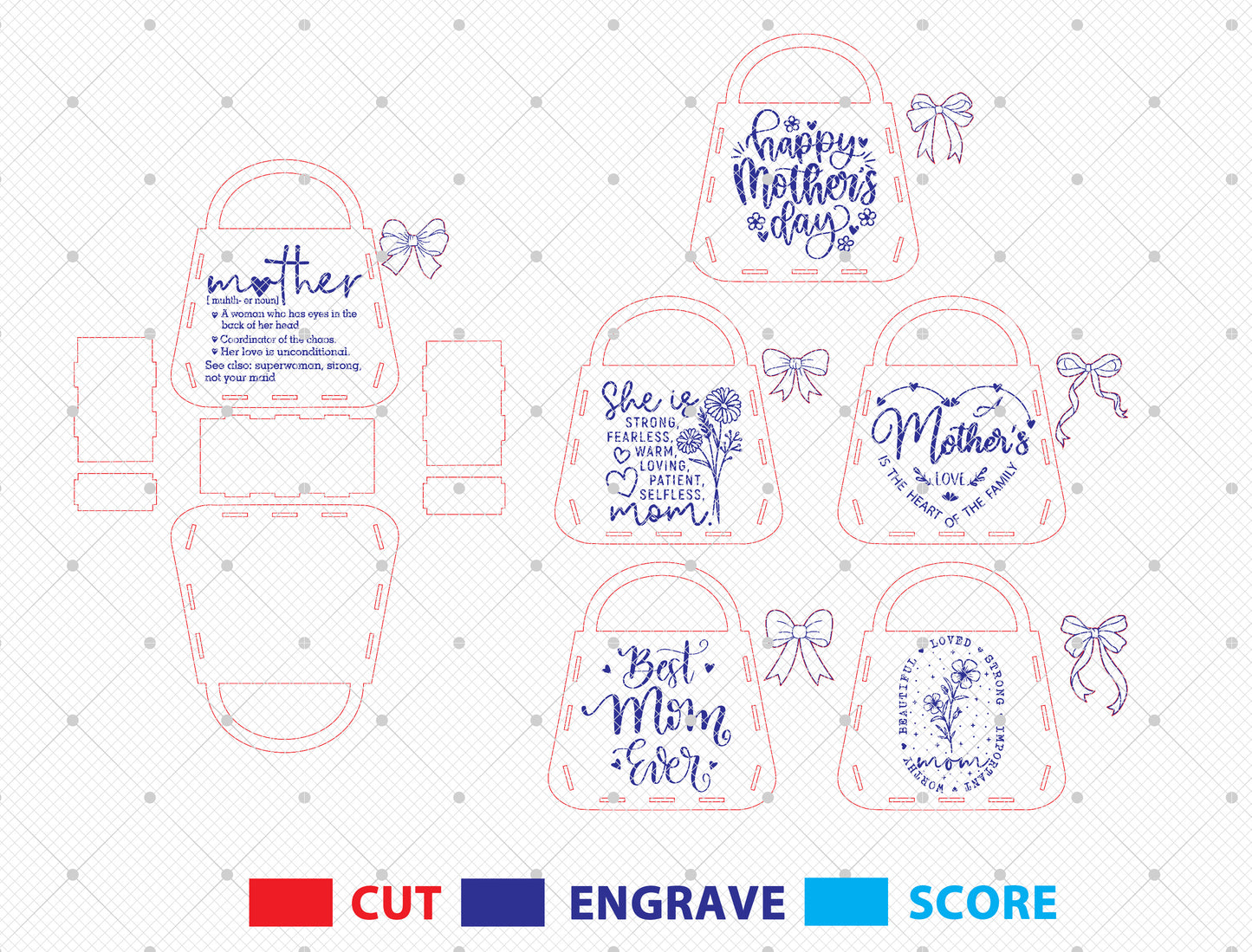 Mother’s Day Purse Sign Laser Cut File Bundle | Mom Quote Decor | Layered Wooden Handbag Design | Glowforge, xTool, LightBurn, etc.