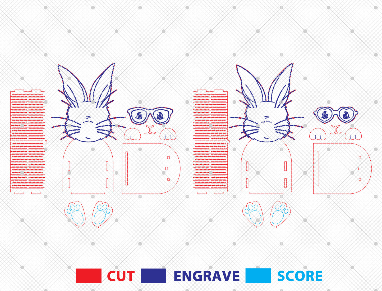 Bunny Basket SVG Bundle Cute Rabbit Egg Holder Glasses for Glowforge