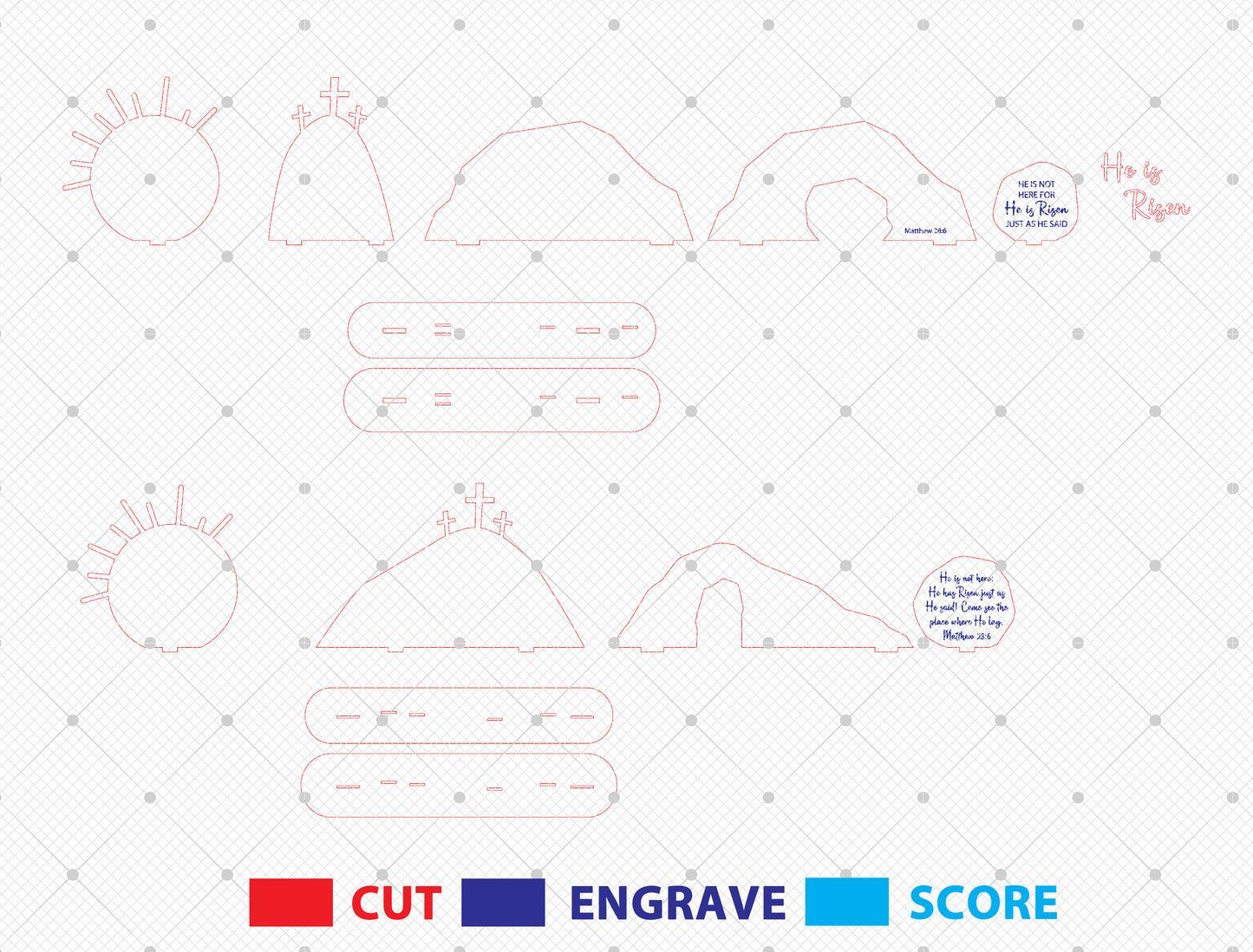 Easter Tomb Scene SVG Bundle He Is Risen Cross Landscape for LightBurn