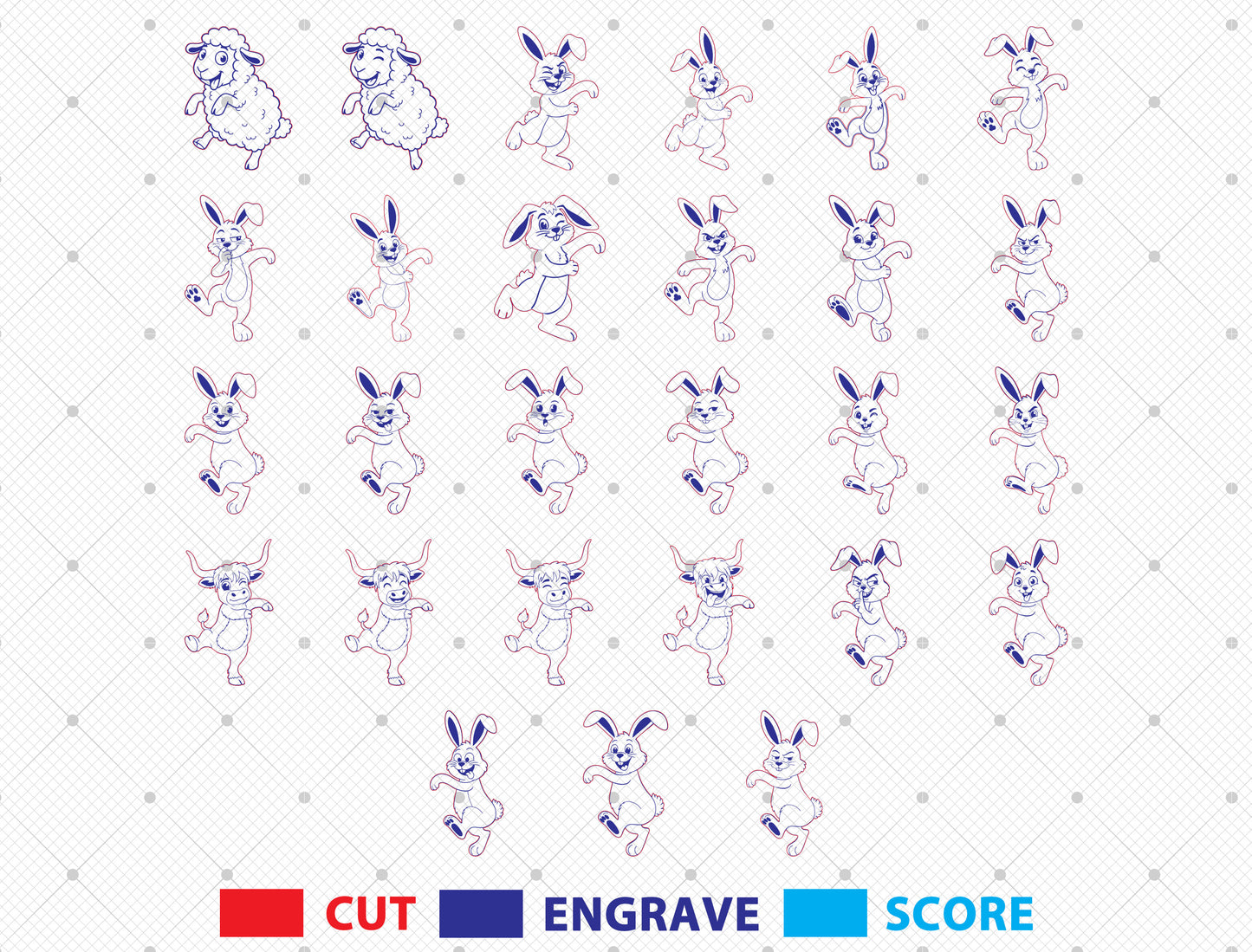 Easter Bunny SVG 26 Dancing Animal Designs Laser Cut for LightBurn and xTool