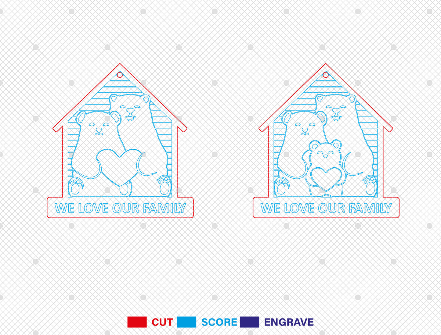 Bear Family Keychain SVG Personalized Bear House Sign for xTool