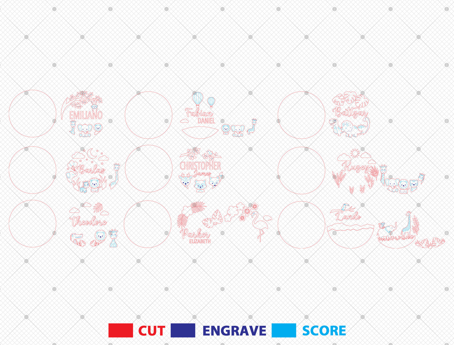 Personalized Safari Baby Name Sign SVG Bundle for Glowforge and xTool