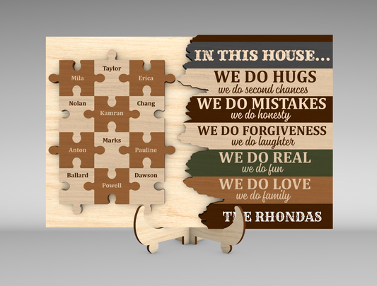 "In This House We Do Hugs" Family Puzzle Sign SVG for xTool