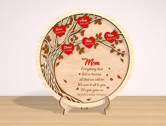 Family Tree Mom Sign SVG Heart Leaves for LightBurn and Glowforge