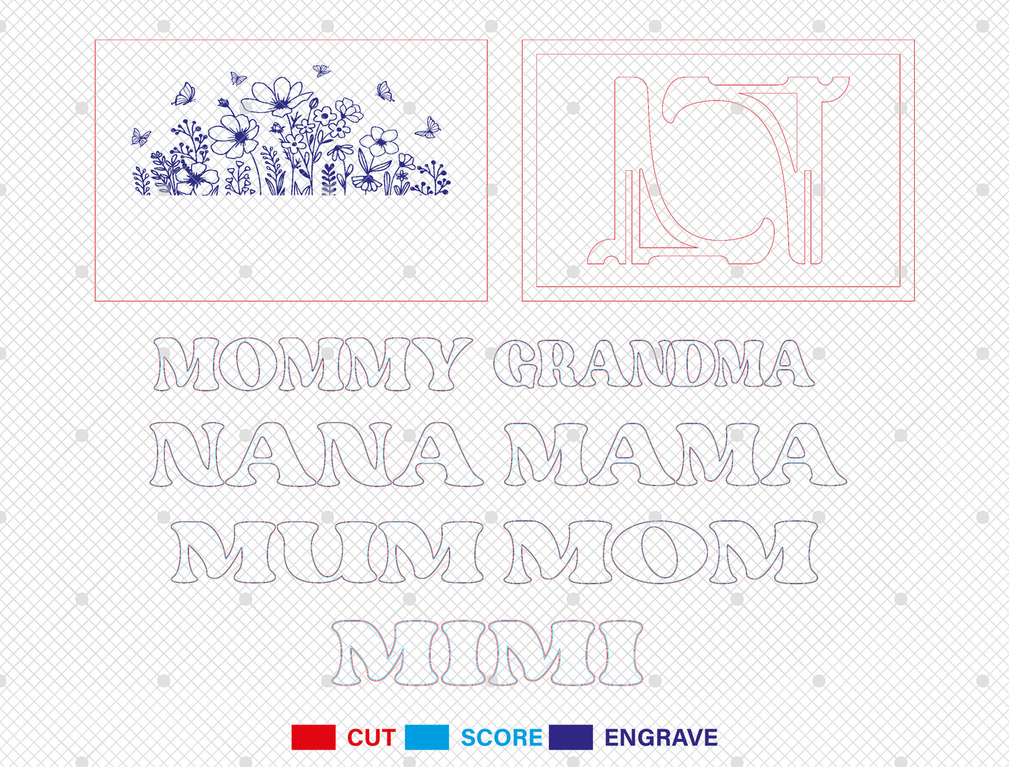 Personalized Mom Grandma Nana Floral Frame Sign SVG for Glowforge and LightBurn