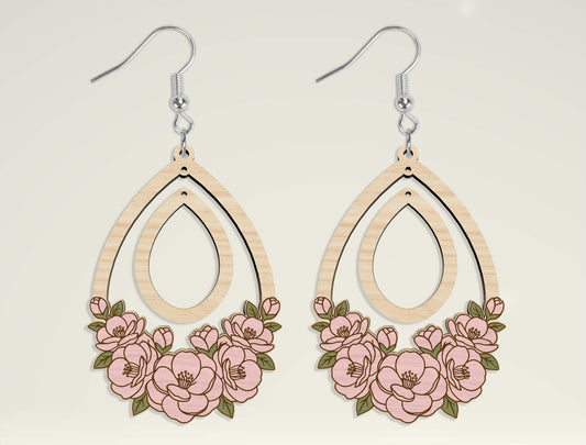Teardrop Wooden Floral Dangle Earrings SVG Bundle for Glowforge and xTool