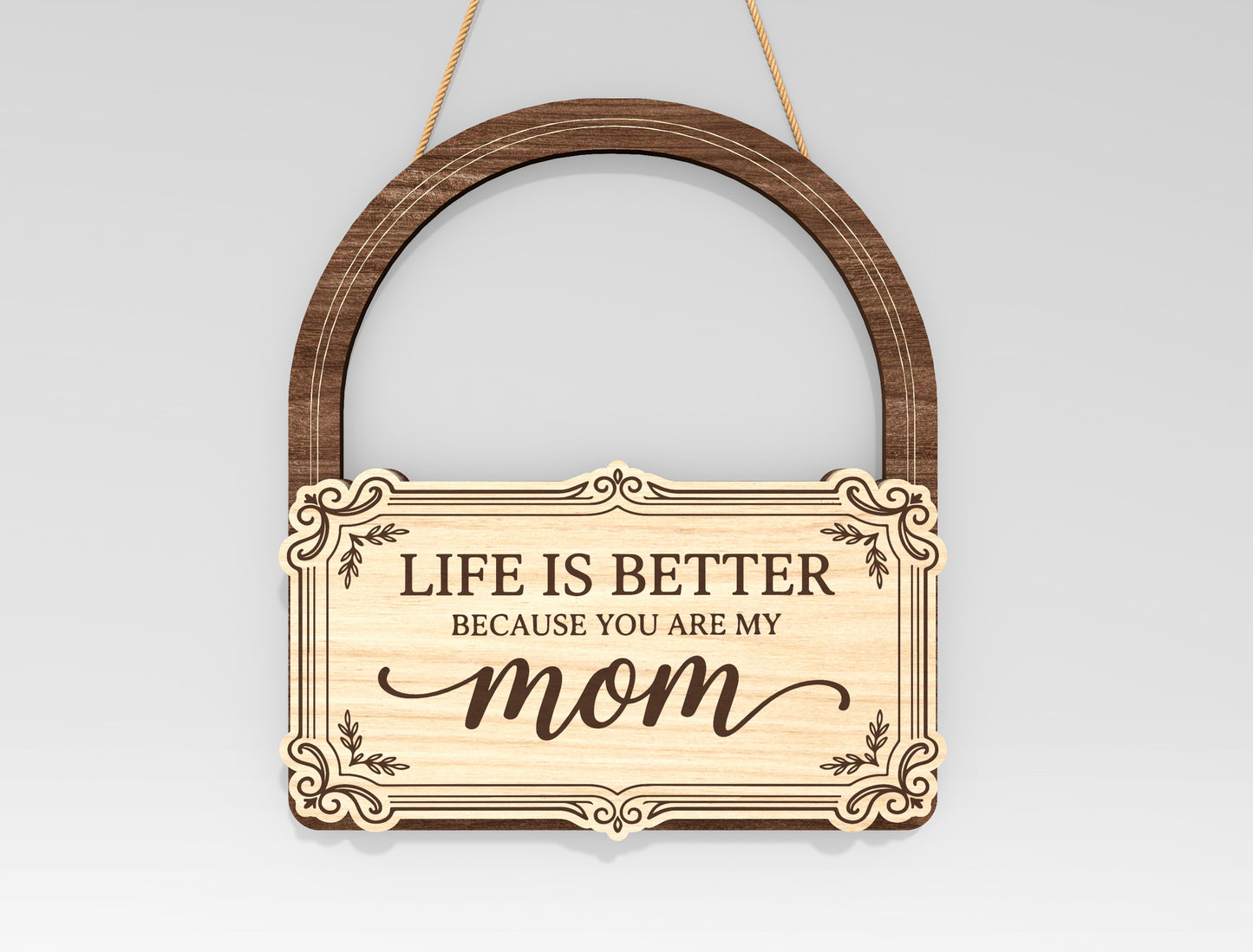 Mom Hanging Flower Holder SVG Engraved Frame Laser Cut File for xTool and LightBurn