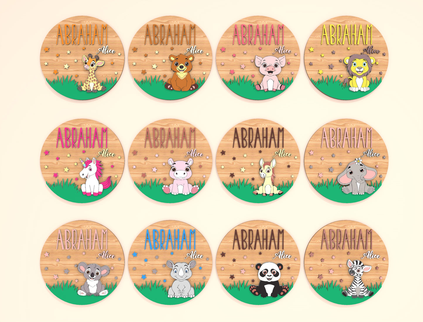 Personalized Baby Animal Name Sign SVG Bundle for xTool and Glowforge