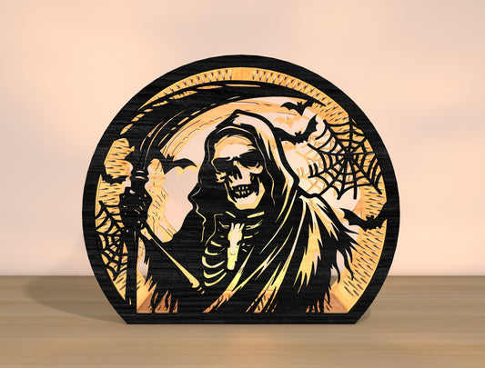 Halloween Grim Reaper Lantern SVG Bundle Laser Cut File | Spooky Skeleton Light Decor | Gothic Shadow Lantern | Glowforge, xTool, LightBurn, etc.
