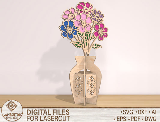 Cosmos Flower Lantern SVG Pastel Wildflower Candle Holder for LightBurn and Glowforge