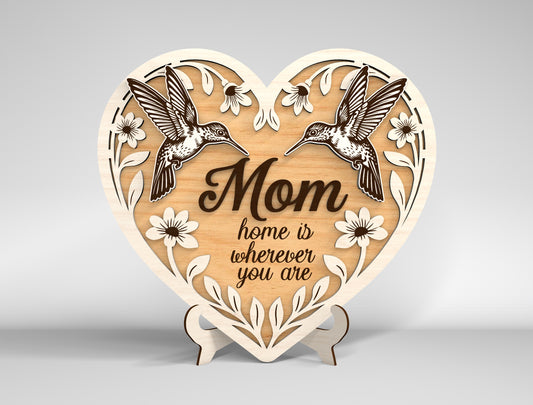 Mom Heart Tabletop Sign SVG Bundle Floral Mother's Day Desk Decor Laser Cut File for Glowforge and LightBurn