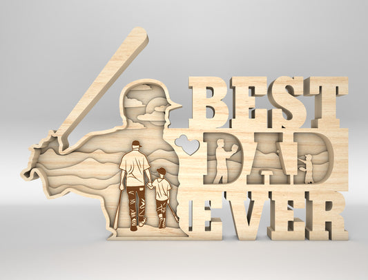 Best Dad Ever Baseball Multilayer Sign SVG Laser Cut File for Glowforge and xTool
