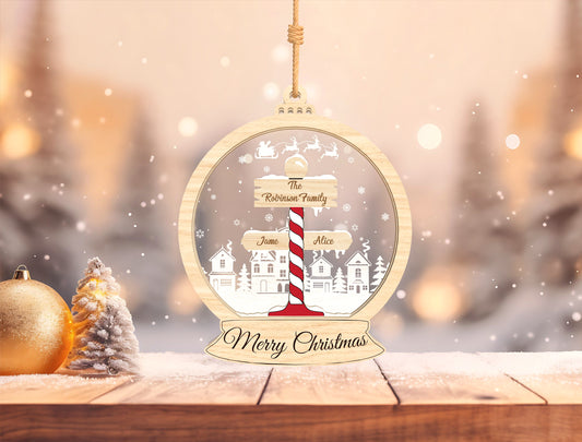 Personalized Family Name Christmas Village Snow Globe Orname 2