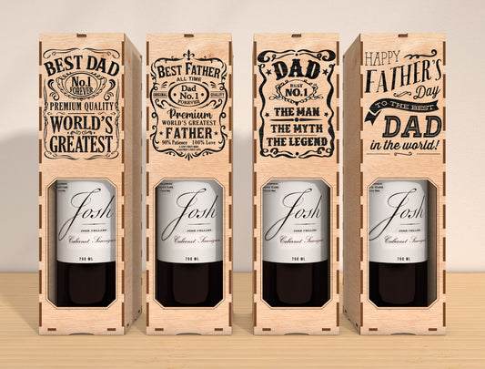 Father’s Day Wine Box Laser Cut File Bundle | Best Dad Wine Gift Box | Vintage Wooden Decor | Glowforge, xTool, LightBurn, etc.