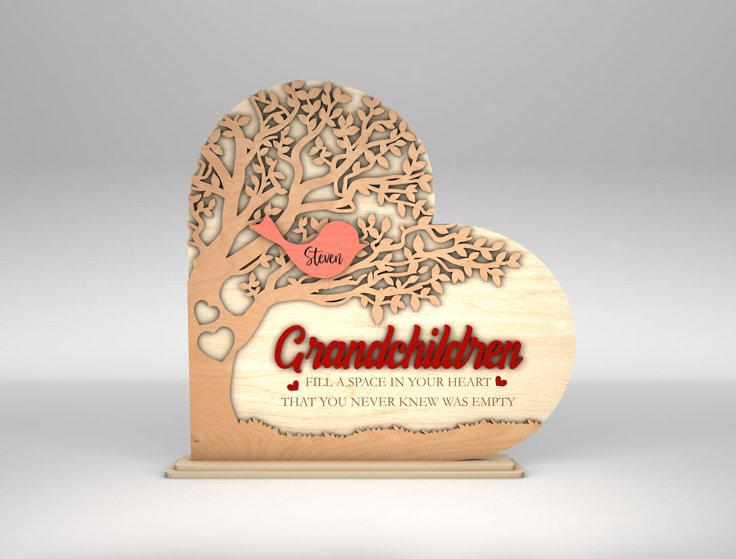 Personalized Grandchildren Tree Bird Heart Sign SVG for LightBurn